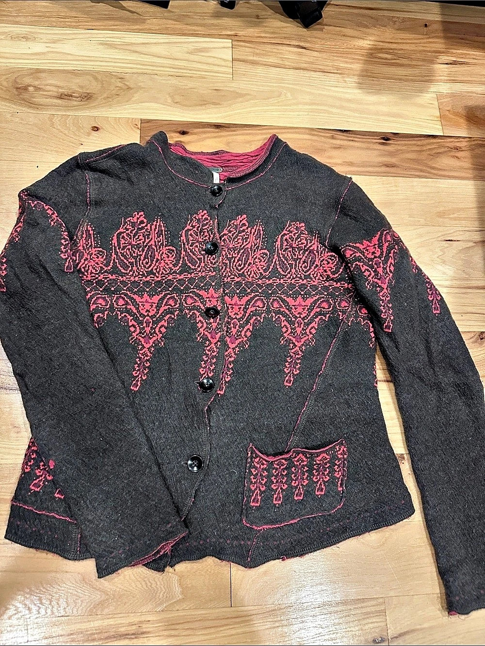 Free People Women's Wool Cotton Cardigan Black & Pink